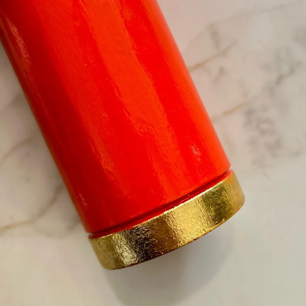 Large Upcycled Wood Salt/ Pepper Grinder/Mill Orange Gold Leaf Tall Hand Painted